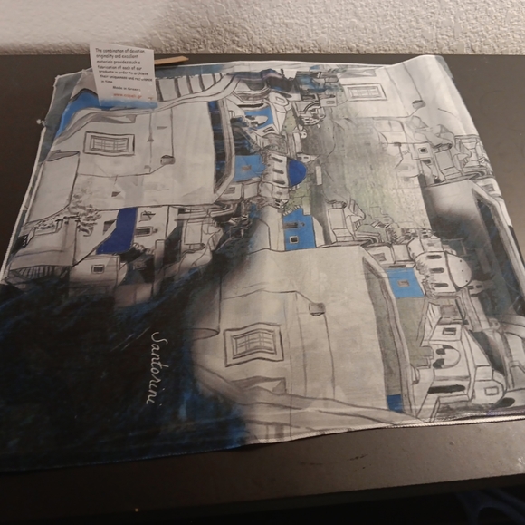 GORGEOUS NEW WITH TAG Cabeli Greek Artworks 12"x50" SANTORINI Souvenir  Scarf. - Picture 5 of 5